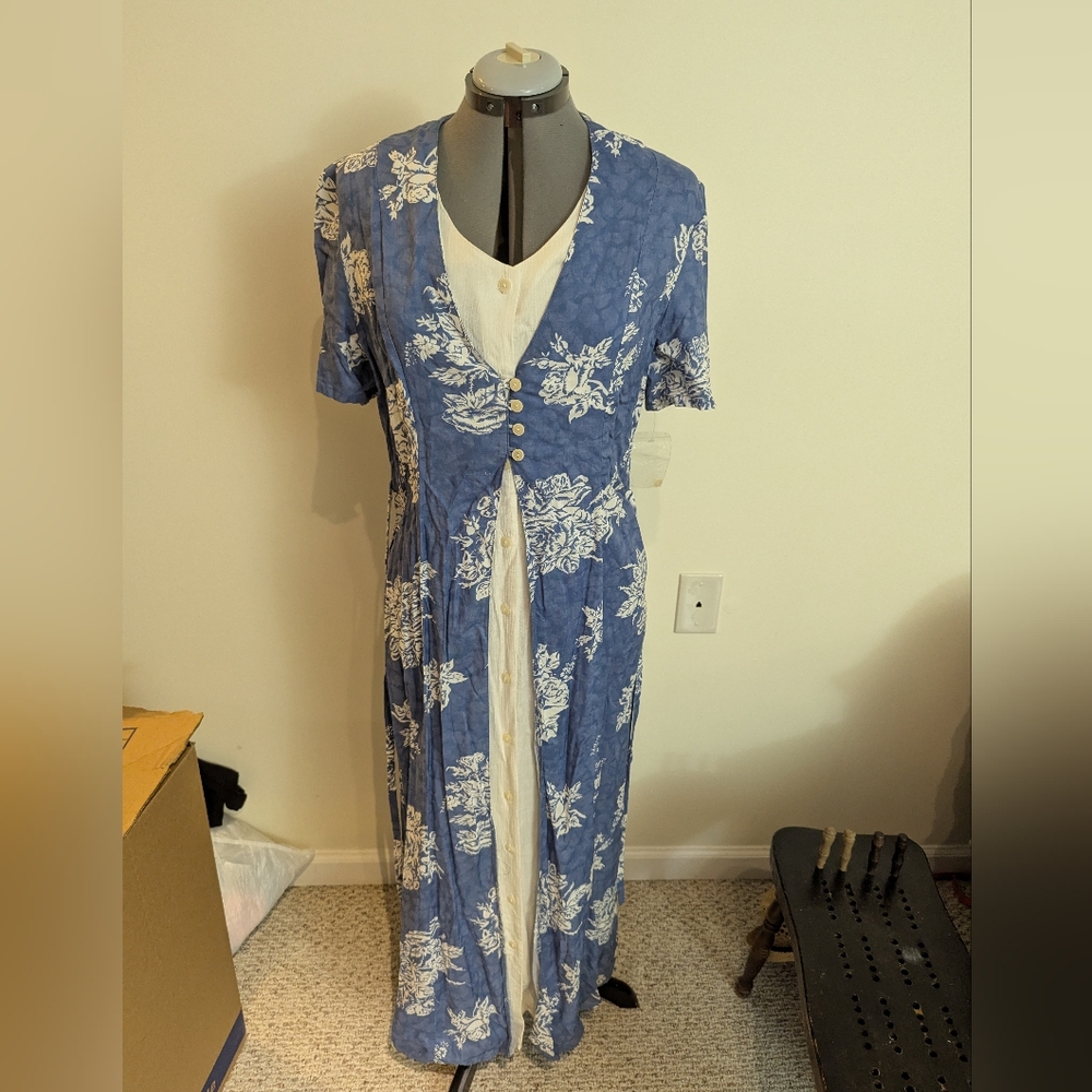 Blue Floral Button-Down Dress